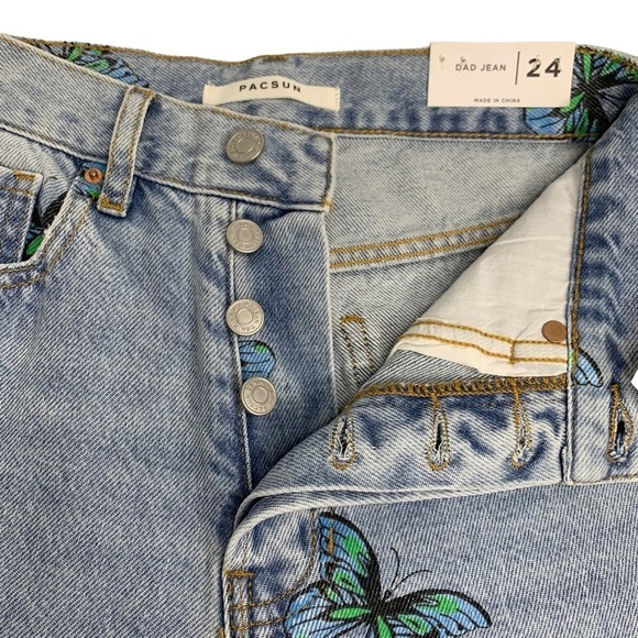 PacSun Eco Butterfly Dad Jean High Rise Straight Leg Button Fly Light Wash Sz 24 - Picture 7 of 13